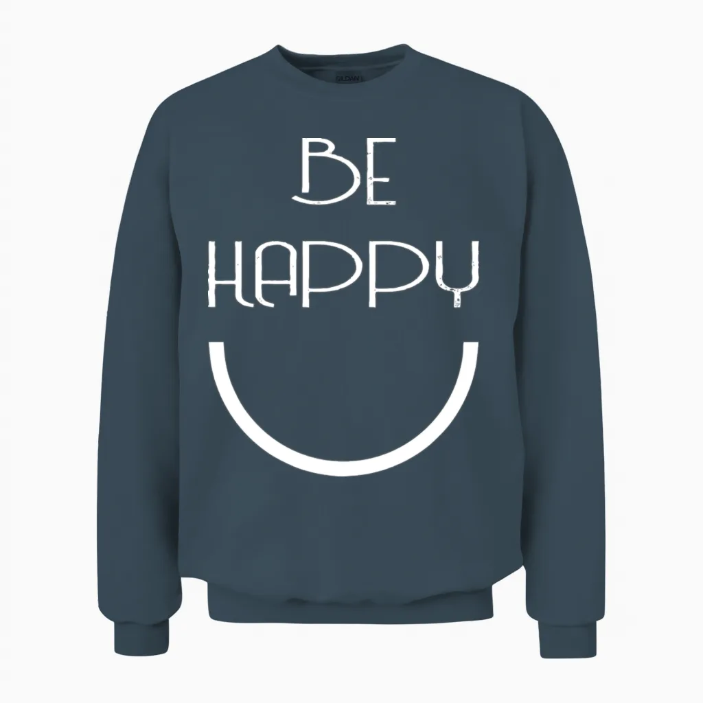 Be Happy White Unisex Sweatshirt in Dark Heather