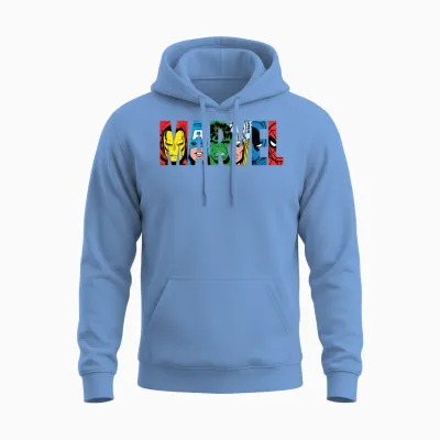 Marvel Classic Avengers & Spider-Man Retro Comic Art Logo Unisex Hoodie - Carolina Blue