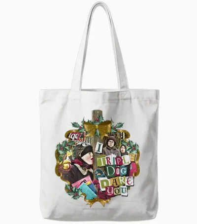 A Christmas Story I Triple Dog Dare You Collage Wreath Tote Bags - White