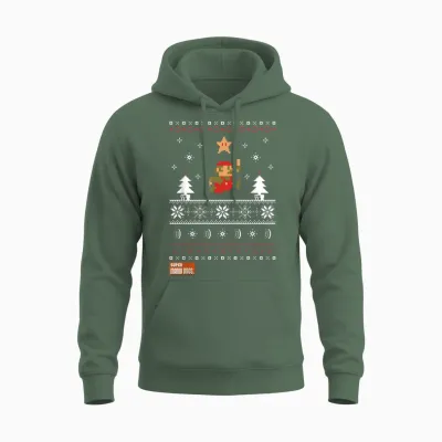 Nintendo Super Mario Christmas Star Pixels Graphic Unisex Hoodie - Military Green
