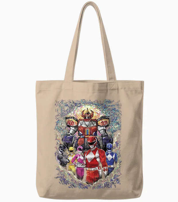 Power Rangers Mighty Morphin' Megazord Starry Night Tote Bags in Natural
