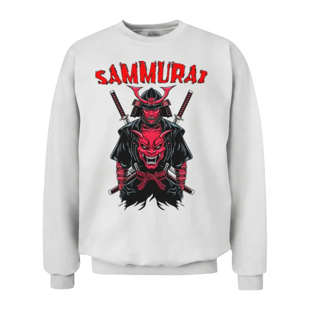 A Striking Vector Japanese Samurai Unisex Sweatshirt - White