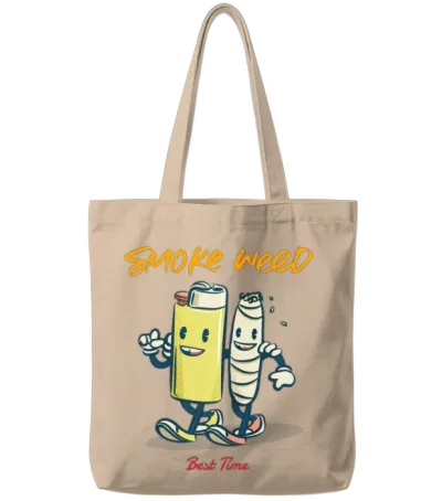 Cartoon Art Smoke Weed Tote Bags - Natural