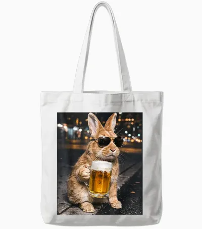 Lustiger Hase Trinkt Bier Mit Sonnenbrille Frohe Ostern Tote Bags - White