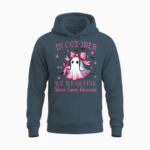 In October We Wear Pink Breast Cancer Awareness Unisex Hoodie - Dark Heather