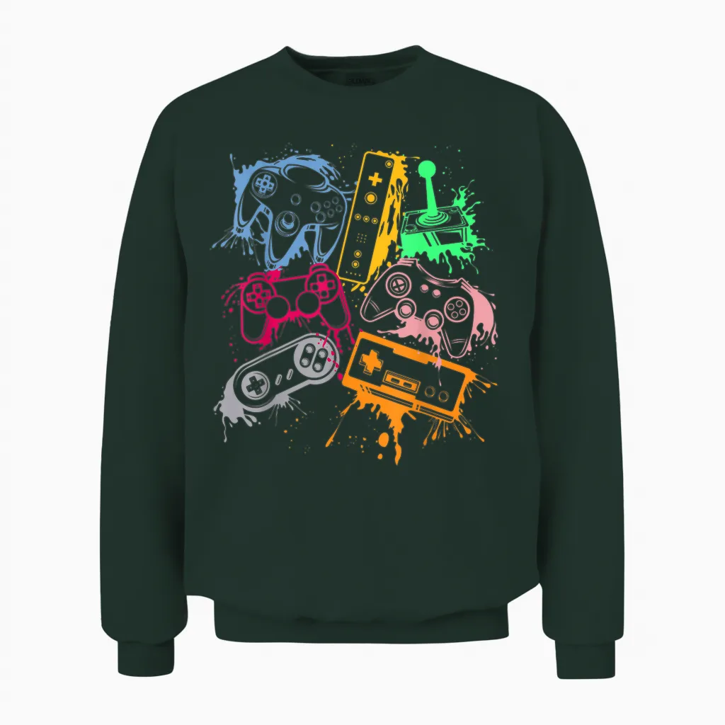 Video Game Console Controllers Retro 80's 90's Arcade Gamer Unisex Sweatshirt in Forest