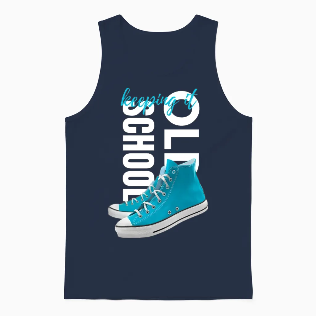Keeping It Old School, Retro Sneakers Unisex Tank Top - Navy