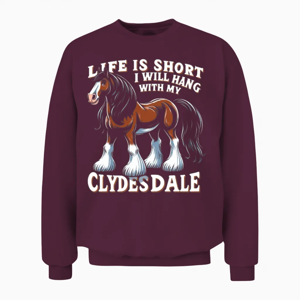 Draught Horse Lover Giant Horse Breed Clydesdale Unisex Sweatshirt in Maroon