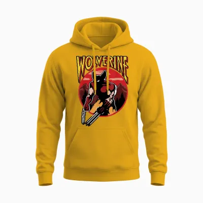 Marvel X-Men Wolverine Retro-Videospiel, Kreisförmiges Portraitlogo Unisex Hoodie - Gold