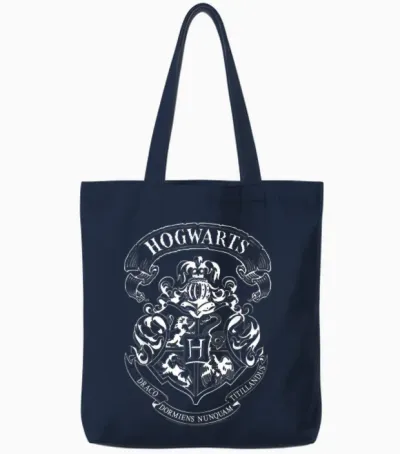 Harry Potter Hogwarts Crest T-Shirt, Gray Tote Bags - Navy
