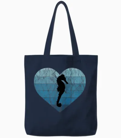 Ich Liebe Seepferdchen Fan Vintage Retro Meer Ozean Aquarium Tote Bags - Navy