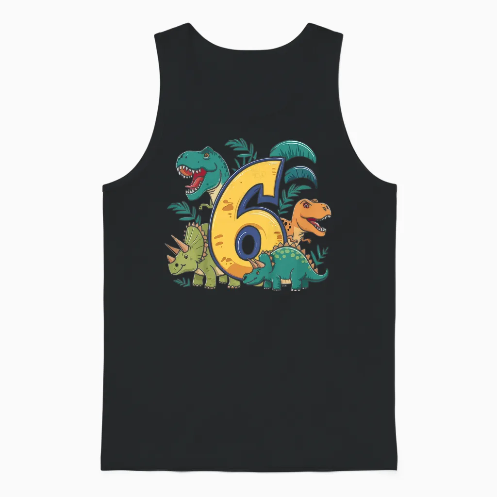 Kinder 6. Geburtstag 6 Jahre Junge T Rex Dinosaurier Dino Unisex Tank Top in Black