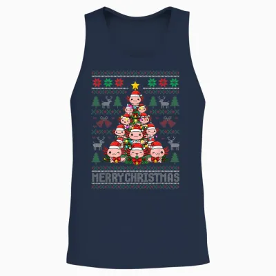 Cute Axolotl Christmas Tree Ugly Sweater Merry Xmas Holiday Unisex Tank Top - Navy