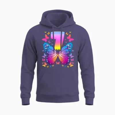7th Birthday Girl 7 Years Butterfly Number 7 T-Shirt, Black Unisex Hoodie - Heather Sport Dark Navy