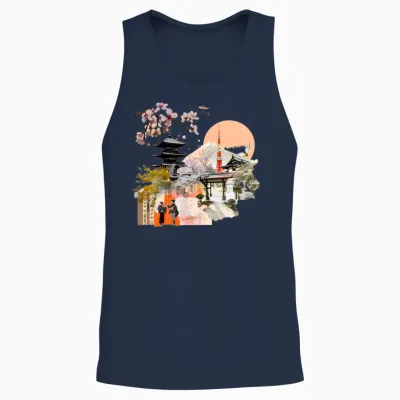 Kyoto Elegance: a Timeless Collage of Culture Unisex Tank Top - Navy