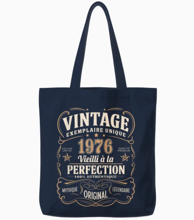 49 Years Man 1976 Birthday T Shirt 49 Years Man 1976 T-Shirt, Black, S Tote Bags in Navy