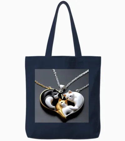 Pendentif Chat En Argent Chat Tote Bags - Navy