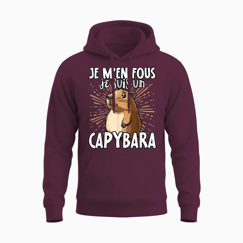 Je M'en Fous Je Suis Un Capybara - Sweet Capybara T-Shirt, Black, S Unisex Hoodie in Maroon