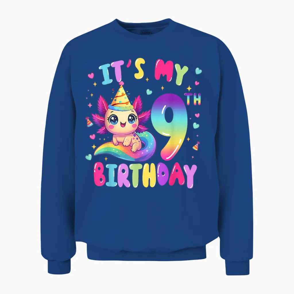 Es Ist Mein 9. Geburtstag, Axolotl Rainbow, 9 Jahre, Mädchen, Kinder Unisex Sweatshirt in Royal