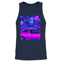 Vaporwave Car Synthwave City Unisex Tank Top - Navy – 2