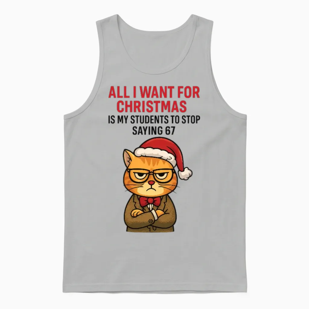 Grumpy Cat Teacher Christmas βstop Saying 67β Gift Unisex Tank Top in Ash