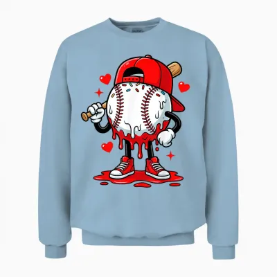 Baseball Drip Icecream Apparel Youth Boy Valentine Unisex Sweatshirt - Light Blue