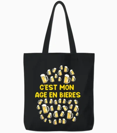 It's My Age in Beers 40 Birthday Gift Funny T-Shirt, Black Tote Bags - Black
