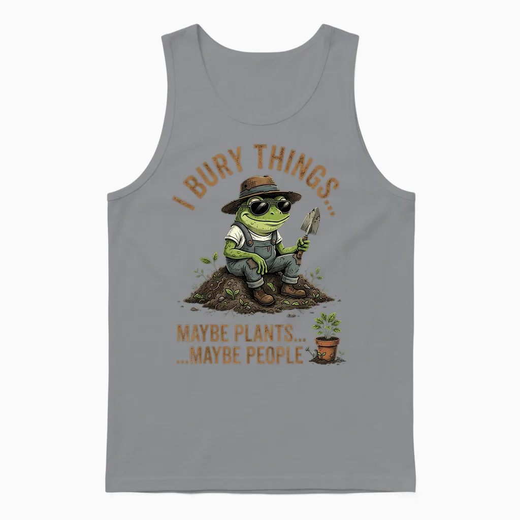 J'enterre Des Choses, Peut-être Des Plantes, Peut-être Des Gens, Une Grenouille Drôle Unisex Tank Top in Sport Grey