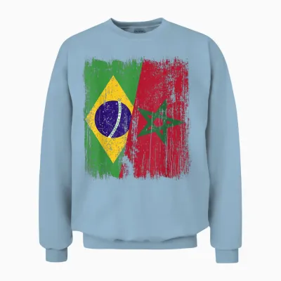 Demi Drapeau Du Brésil Maroc Patrimoine Marocain Unisex Sweatshirt - Light Blue