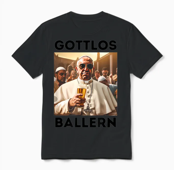 Gottlos Ballern Funny Pope Francis Five Beer Unisex T-Shirt in Black