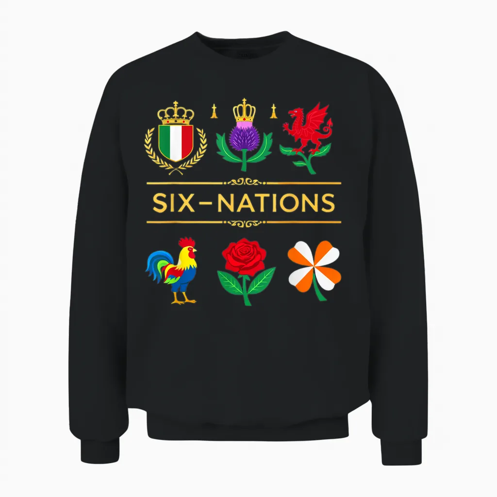 6 Nations Rugby Tournament Six Nation's Rugbyman Supporter Fun Unisex Sweatshirt in Black