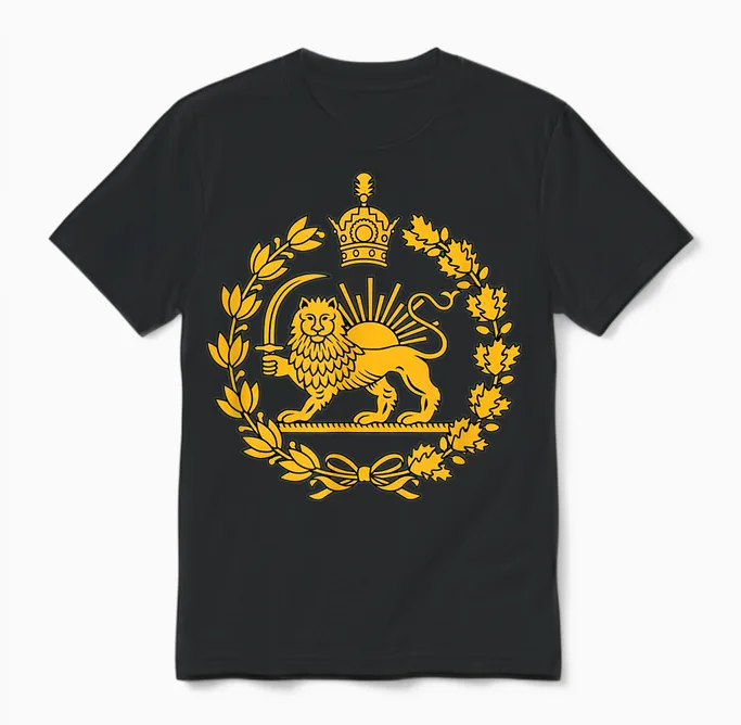 Shir O Khorshid Iran Pahlavi Lion and Sun Unisex T-Shirt in Black