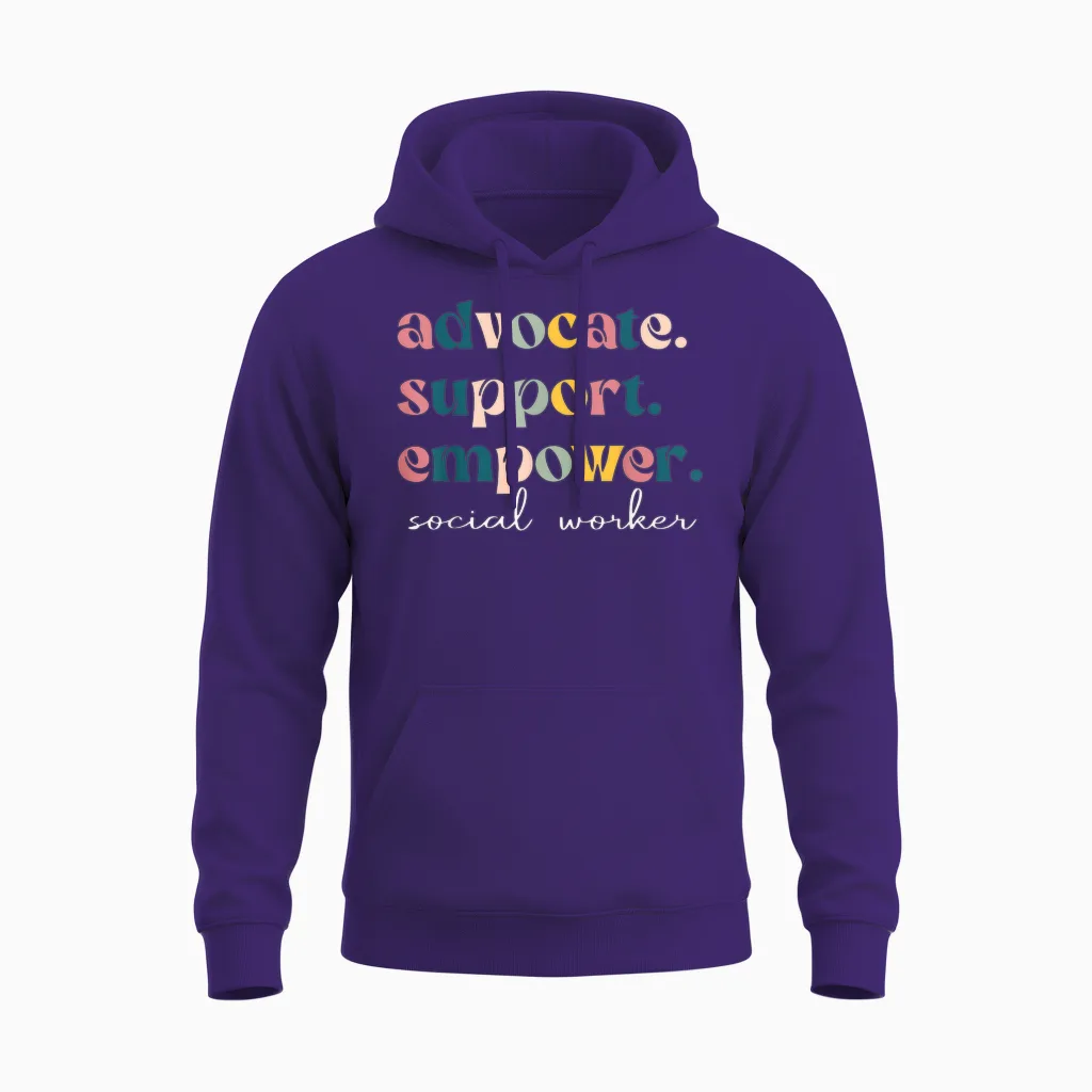 Advocate Support Empower Cute Social Worker Graduation Msw Unisex Hoodie in Purple
