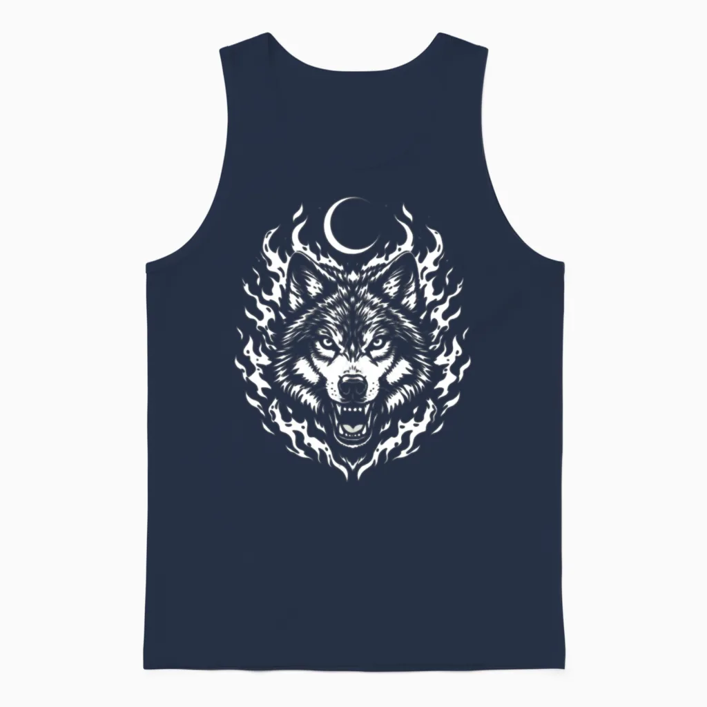 Lupine Flame Moon Wolf - Wildlife Unisex Tank Top in Navy