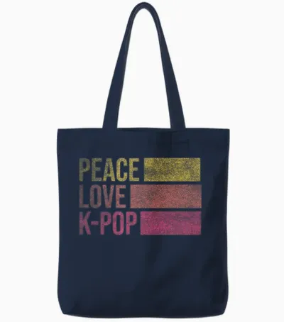Retro K-Pop for Teen Girls Women Kpop and Peace Tote Bags - Navy