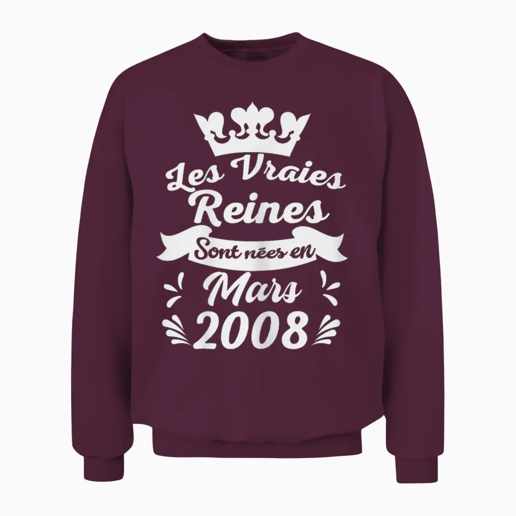 Les Vraies Reines Sont Nées En Février 2008 - Cadeau 18 Ans Unisex Sweatshirt in Maroon