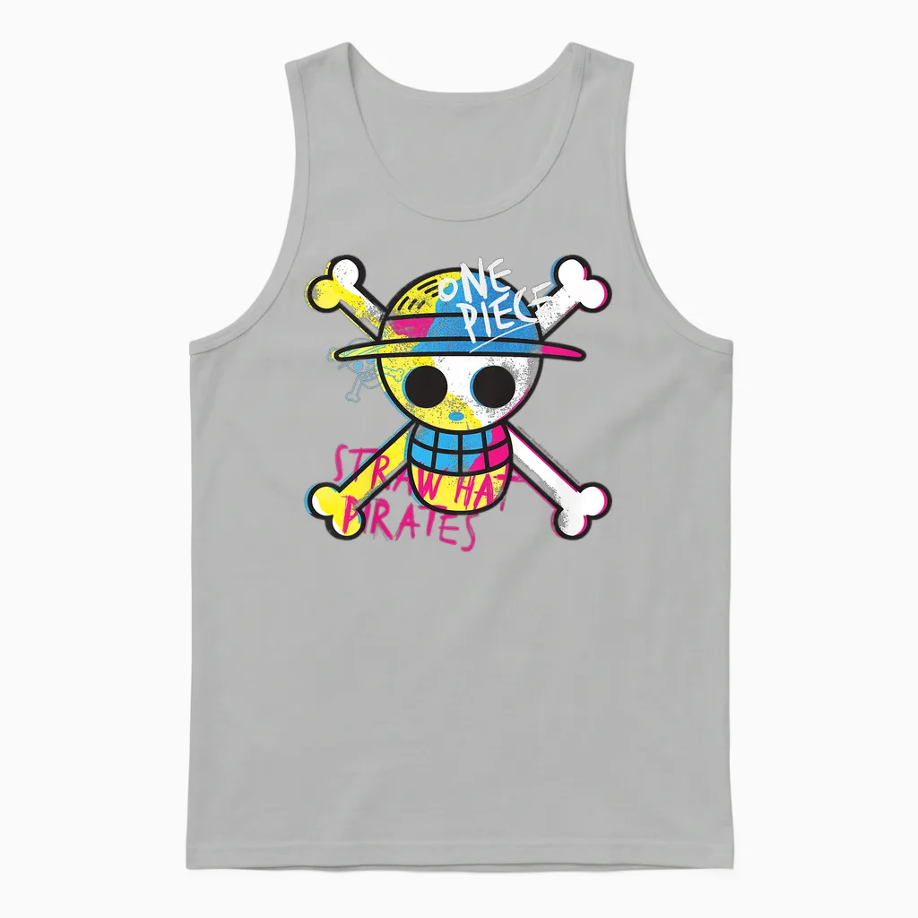 Kids One Piece Straw Hat Pirates Logo Colorful Monkey D Luffy Kids T-Shirt, Blue, 2 Unisex Tank Top in Ash