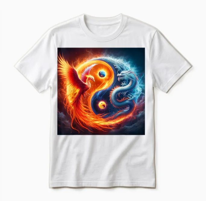 Yin Und Yang Phoenix Und Japanischer Drache Unisex T-Shirt in White