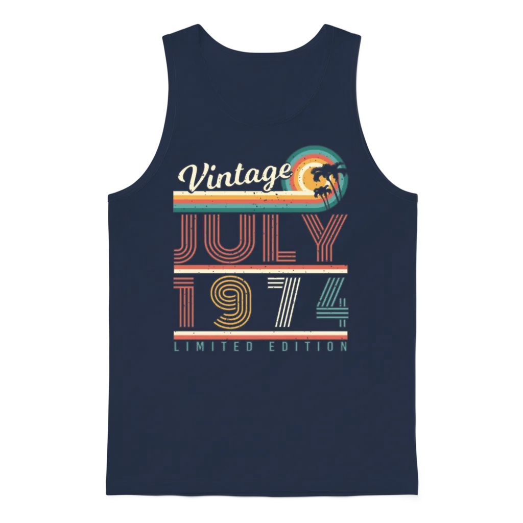 1974 in July Retro Unisex Tank Top - Navy