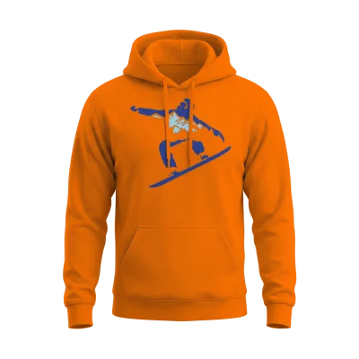 Snowboarding, Snowboarder and Mountains Unisex Hoodie - Safety Orange