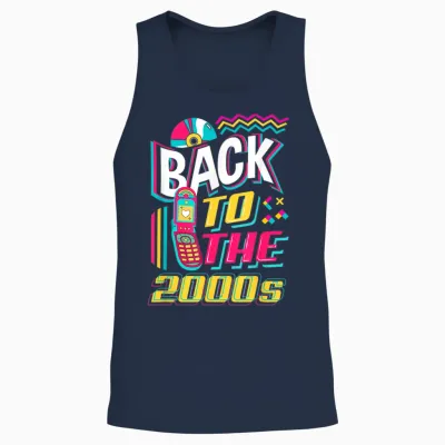 Back to the 2000s Vintage Two Thousand Retro 00s T-Shirt, Black, S Unisex Tank Top - Navy