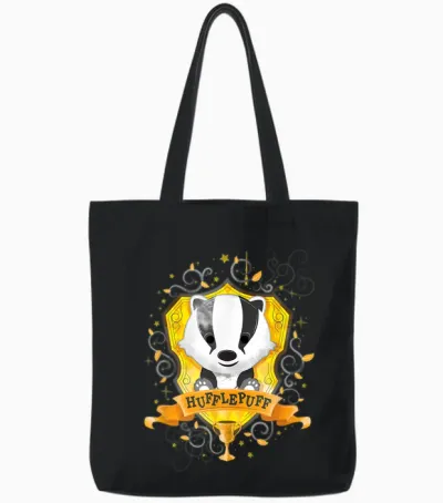 Harry Potter Watercolor Hufflepuff Crest Tote Bags - Black