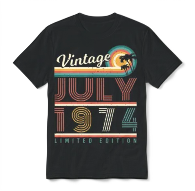 1974 in July Retro Unisex T-Shirt - Black