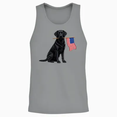 Black Labrador Retriever Holding American Usa Flag 4 of July Unisex Tank Top - Sport Grey