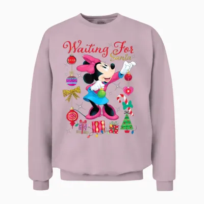 Disney Minnie Mouse Christmas Waiting for Santa Holiday Unisex Sweatshirt - Light Pink