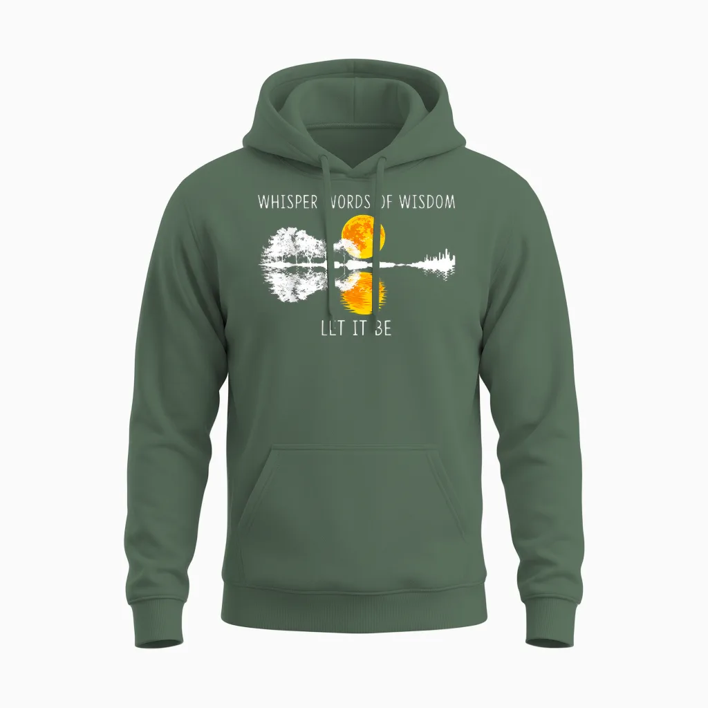 Whisper Words of Wisdom Let-It Be Tshirt Guitar Lake Shadow Unisex Hoodie in Military Green
