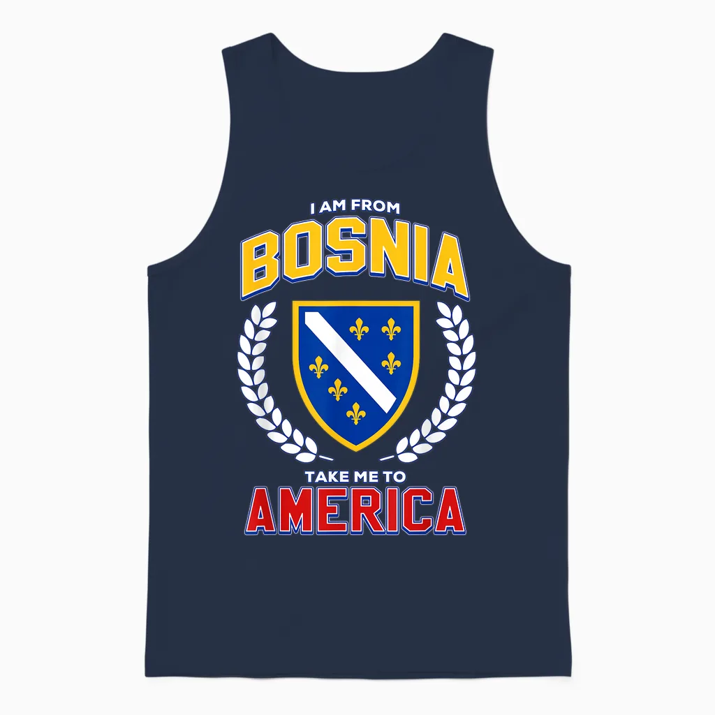 I Am from Bosnia Take Me to America Bosnia Flag Bih Unisex Tank Top in Navy