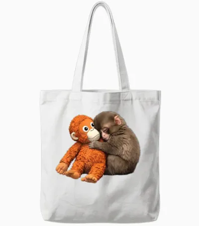 Cute Baby Monkey Punch Tote Bags - White
