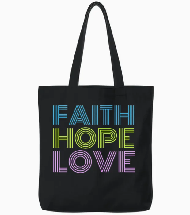 Faith Hope Love Retro Christian & Gift Tote Bags - Black