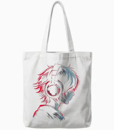 Anime Manga Graphic Headphones Artwork Anime T-Shirt, Black Tote Bags - White